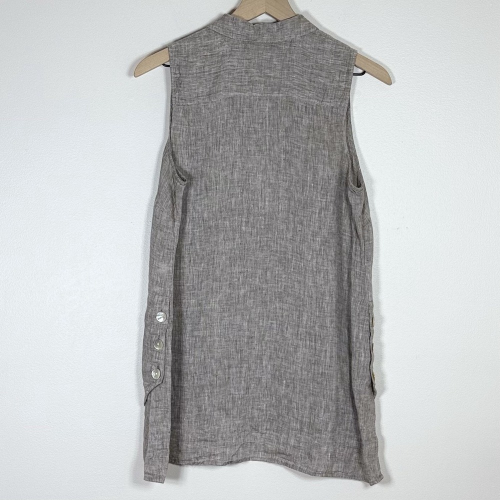 J Jill Love Linen Womens Sleeveless Button Up Top S Brown Tunic Lagenlook Casual - Picture 2 of 8